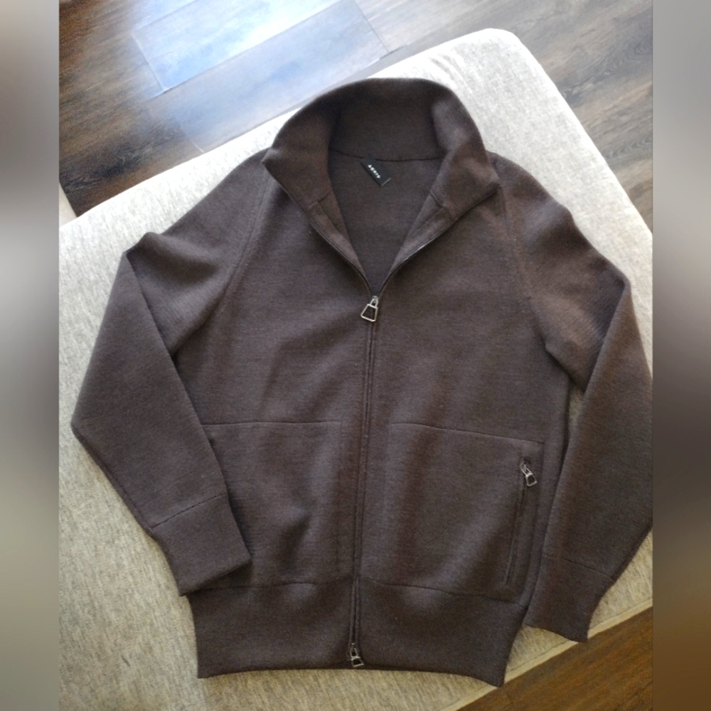 AKRIS WOOL/MULBERRY SILK BROWN ZIP JACKET/CARDI EUC us6 uk10
